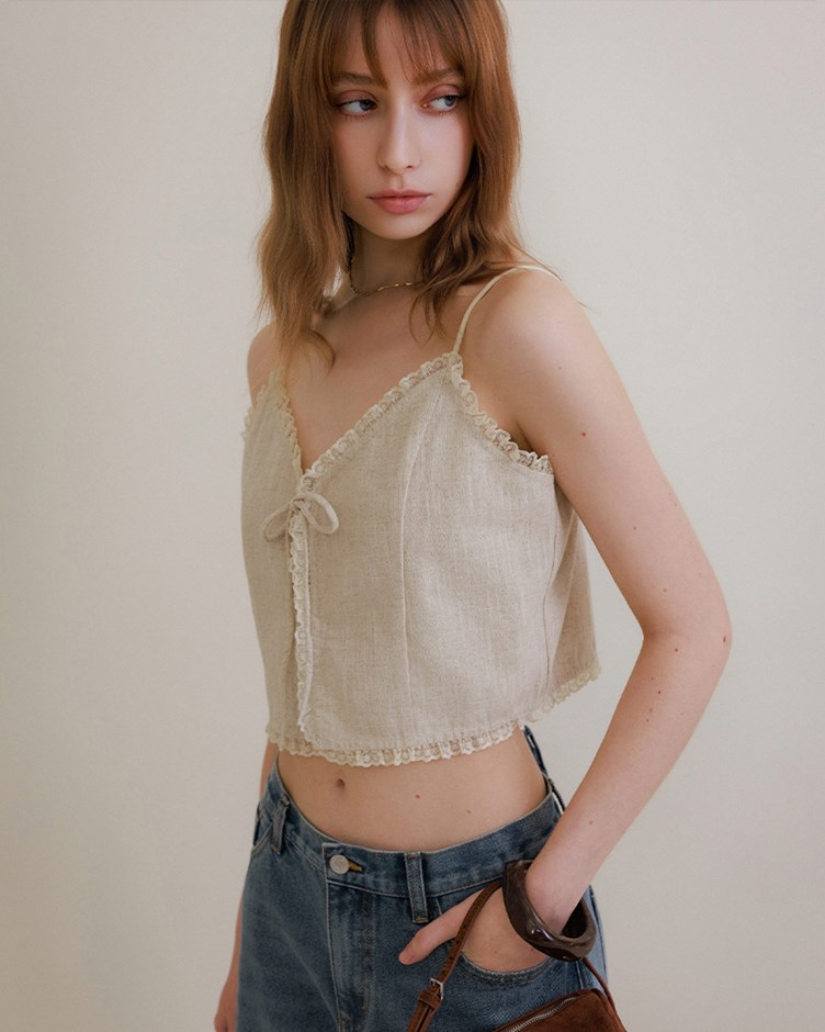 棉麻蕾絲拼接背心(yoyo聯名款)