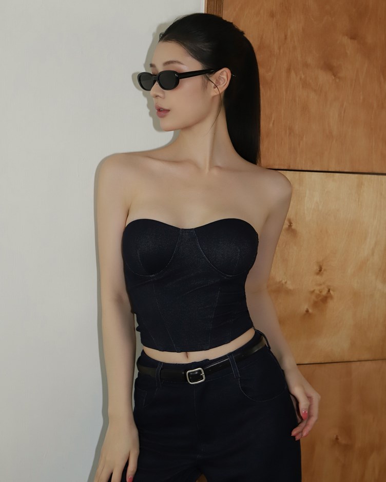 mi霧感軟料牛仔平口BRA TOP