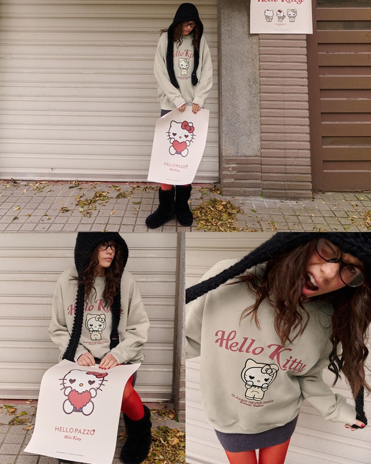 HELLO KITTY人物造型印花大學TEE