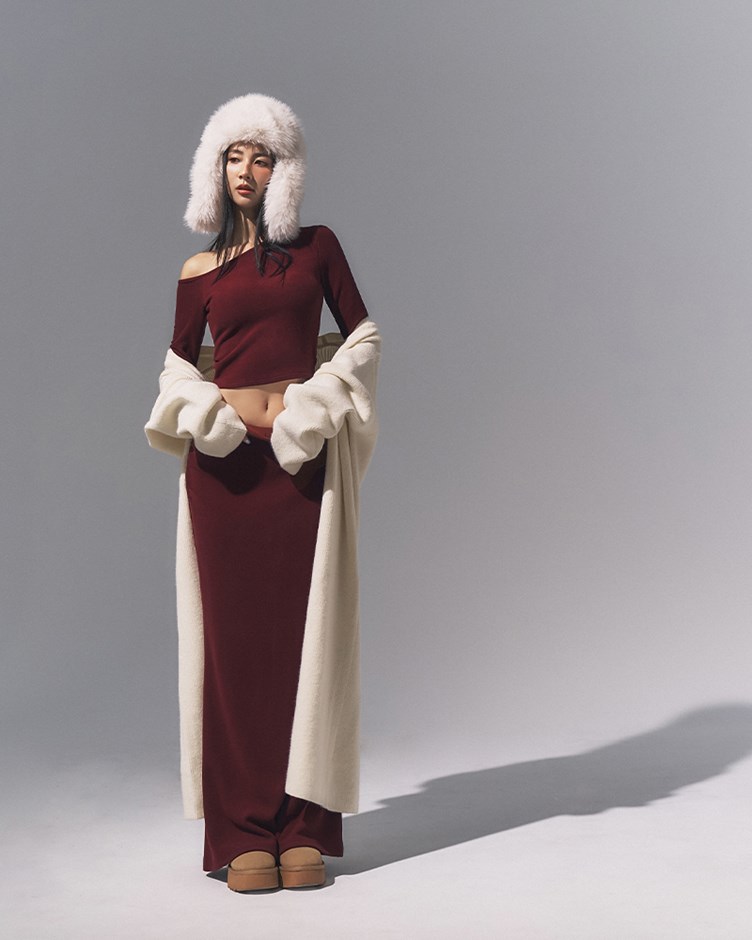 舒適磨毛斜肩附BRA上衣