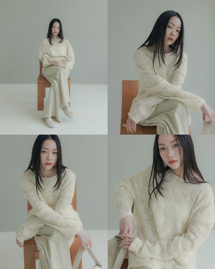 網紗花朵透肌長袖上衣