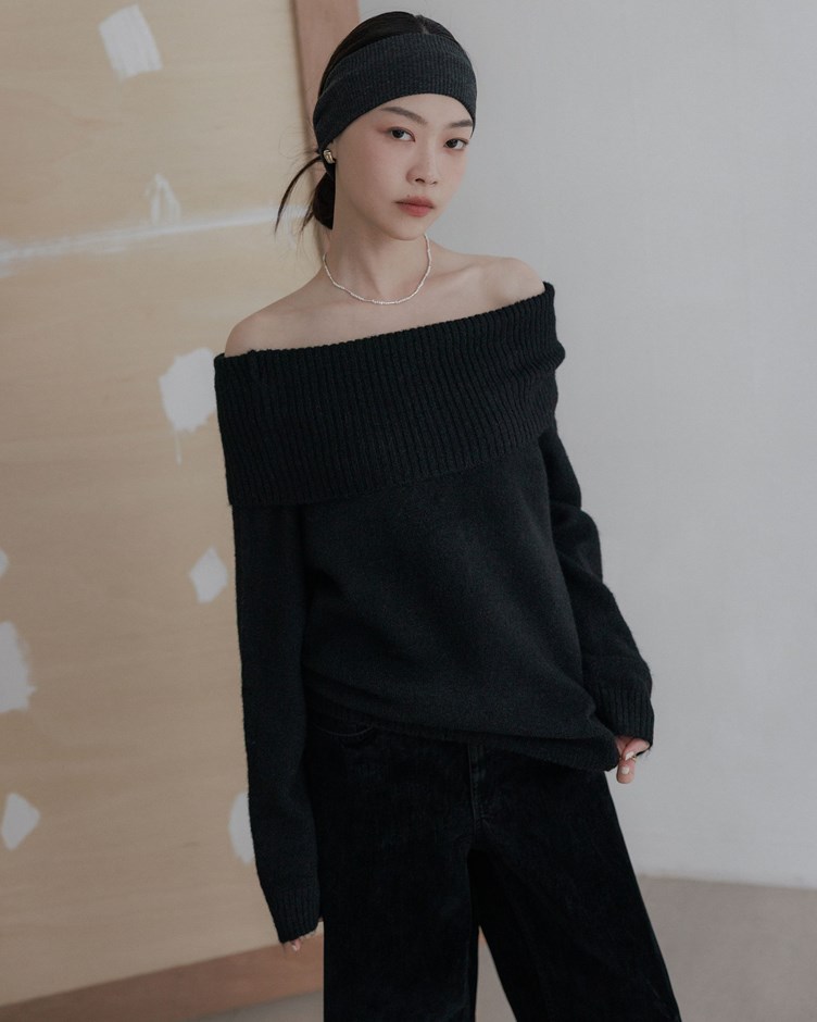 優雅一字領針織上衣