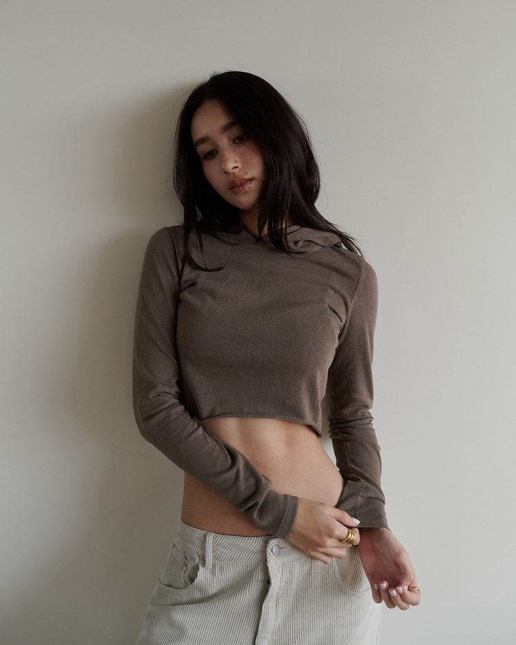 捲邊雪花感連帽上衣