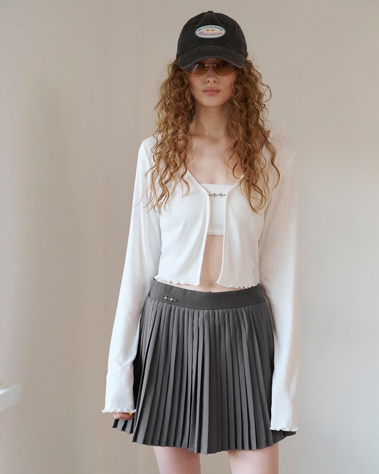 休閒感鬆緊腰結百褶短裙