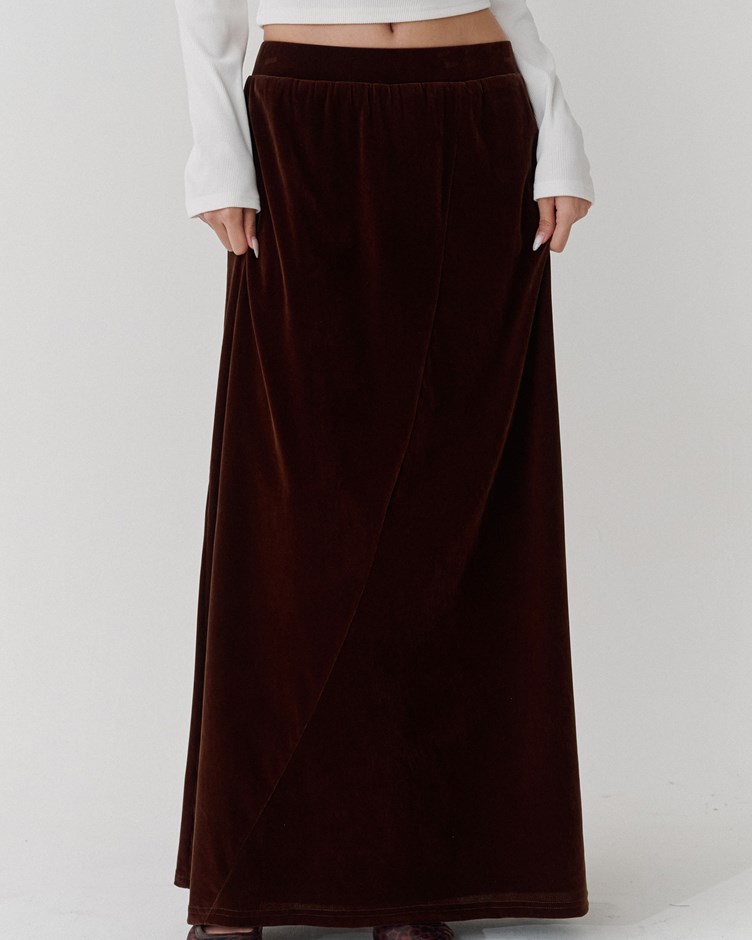 植絨網紗鬆緊長裙