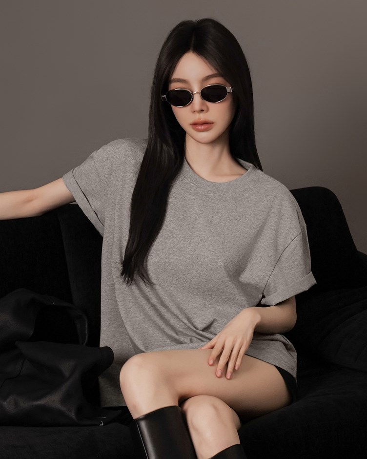 圓領寬鬆棉質TEE