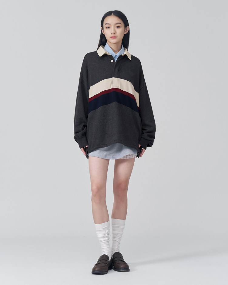 拼色條紋寬版POLO衫（12/01 22:00開賣）