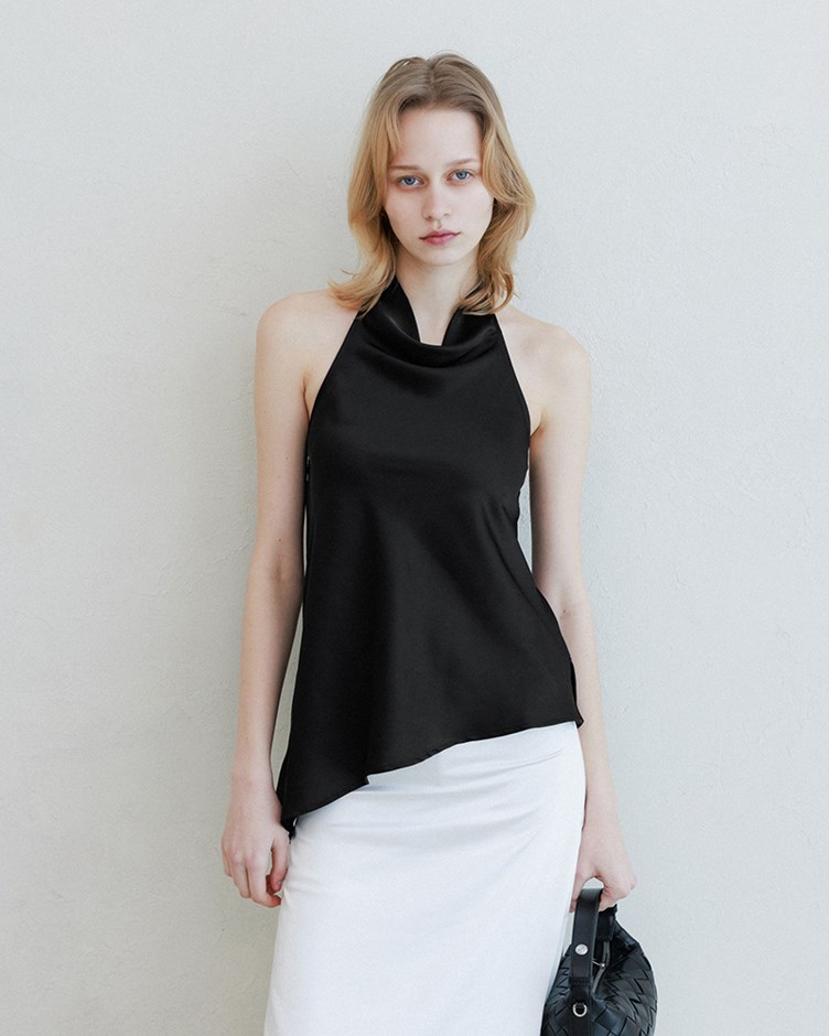 霧光緞面繞頸露背背心