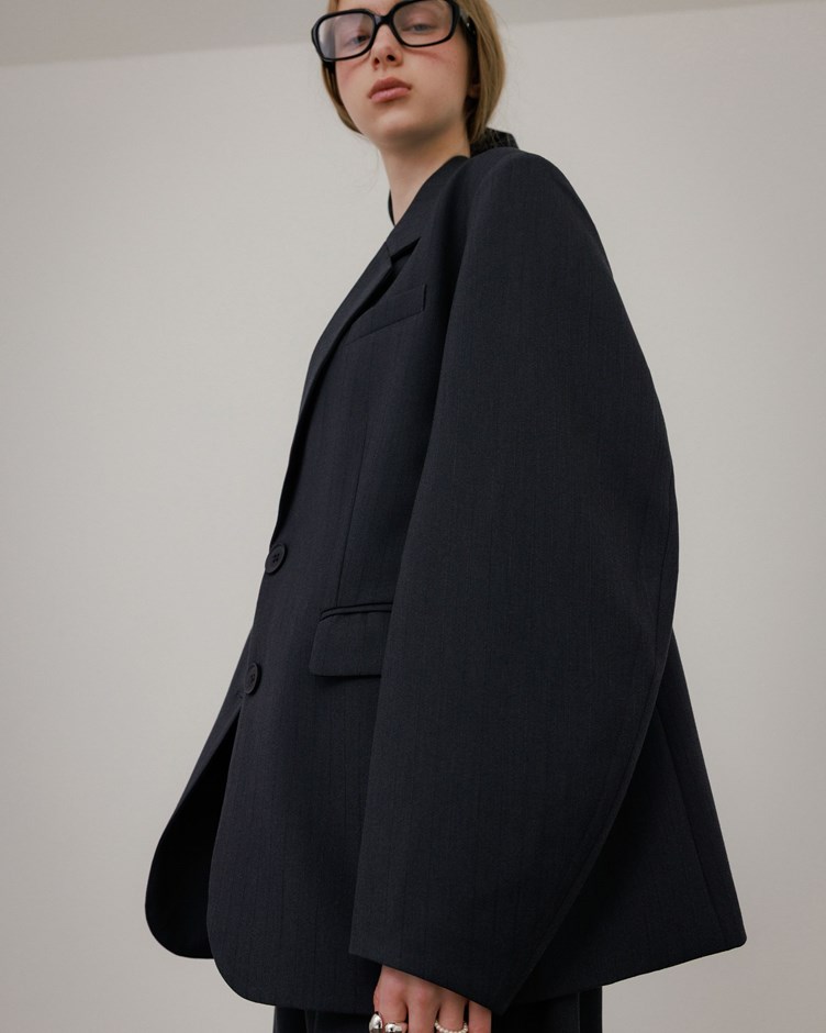 條紋繭型袖西裝外套(附髮圈)