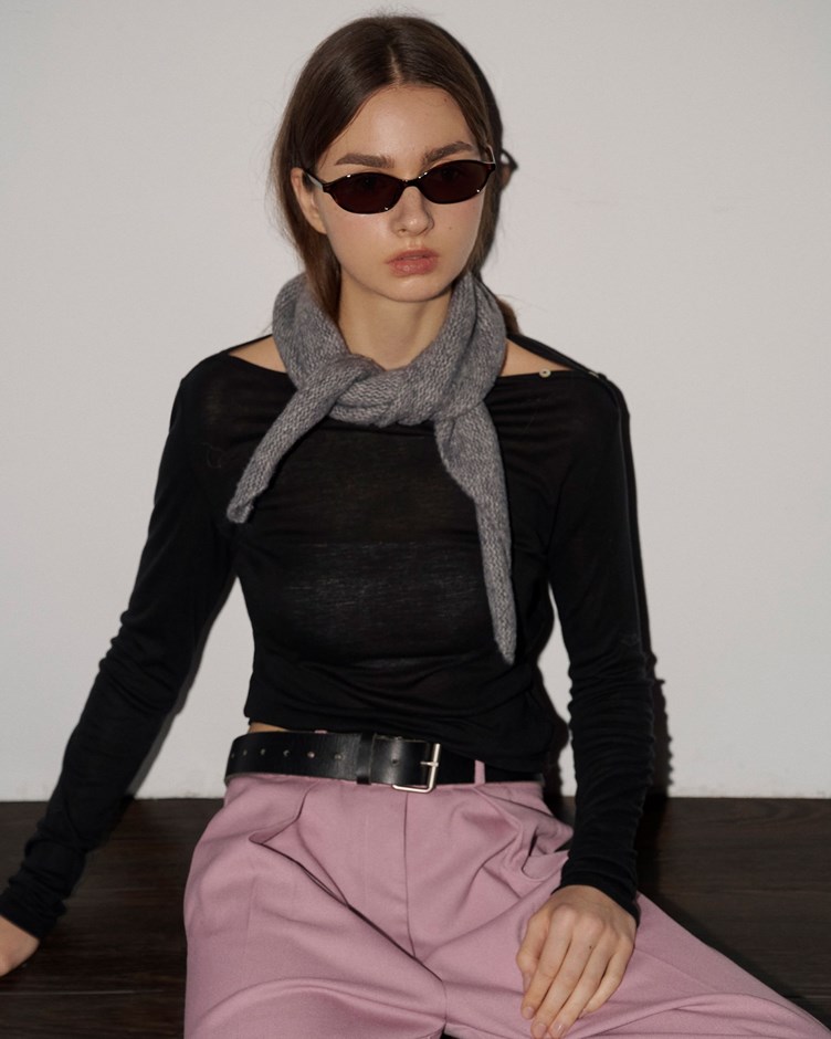 天絲羊毛斜領開釦上衣