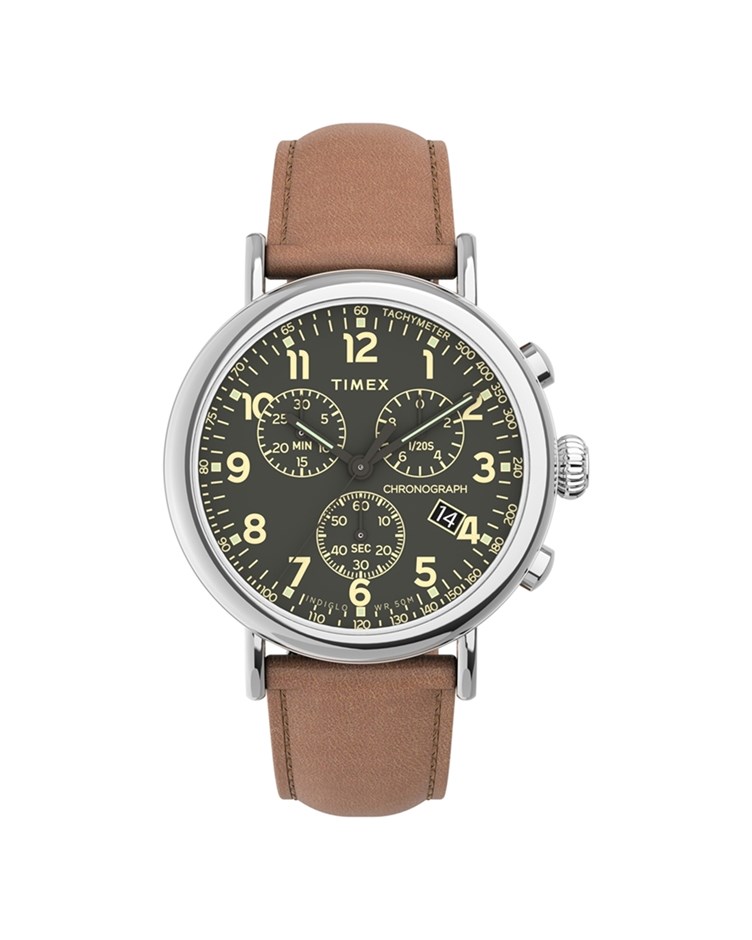 復刻系列 欖綠x棕 三眼計時手錶橄_41mm