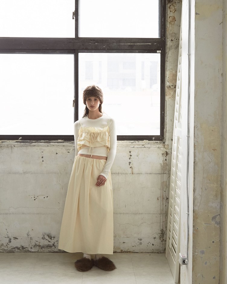 腰鬆緊抽縐澎澎長裙