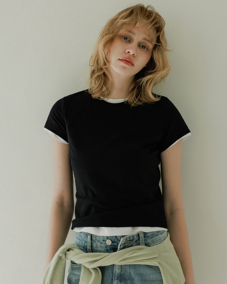 舒適圓領修身水洗棉短袖TEE