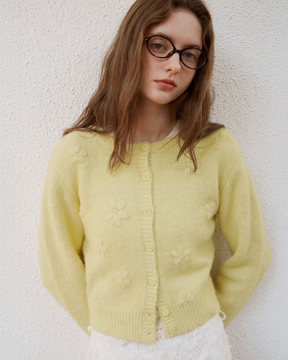 磨毛感立體花朵造型針織外套