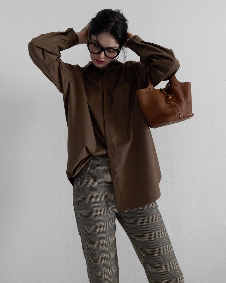 藍棕經典格紋顯瘦西裝褲