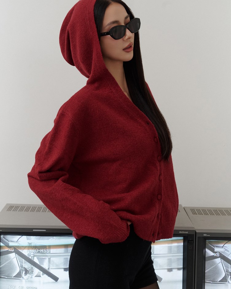 mi連帽排釦針織上衣