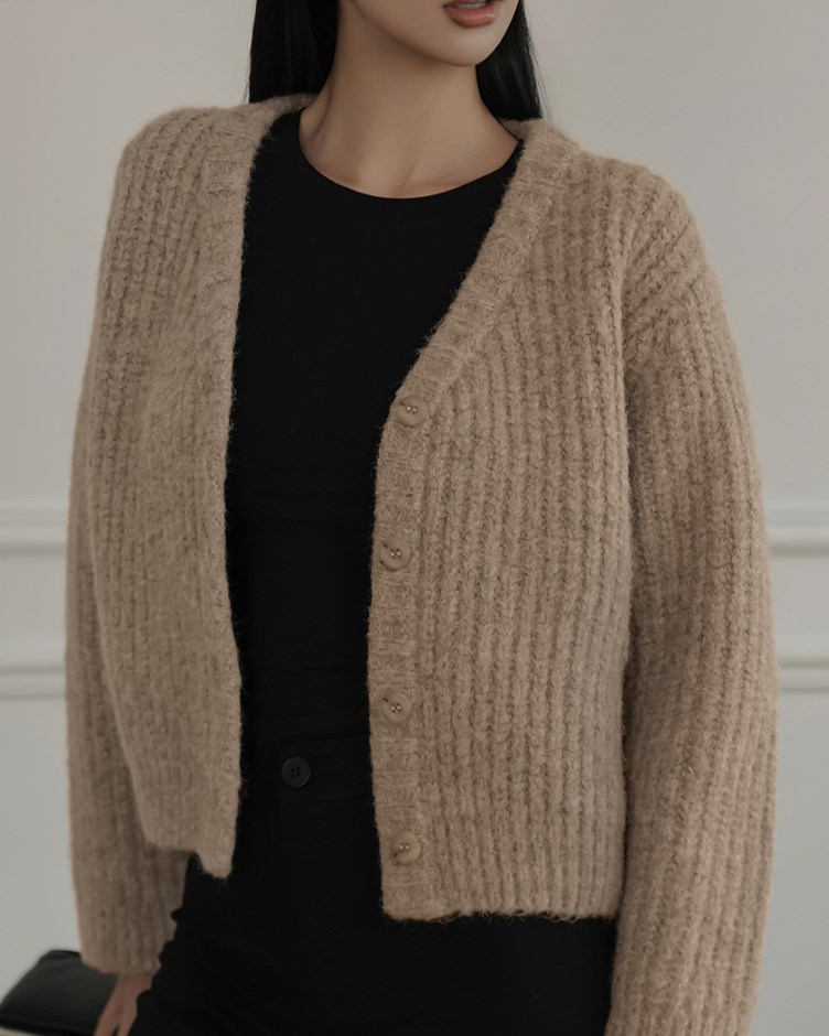羊駝毛粗針開釦外套