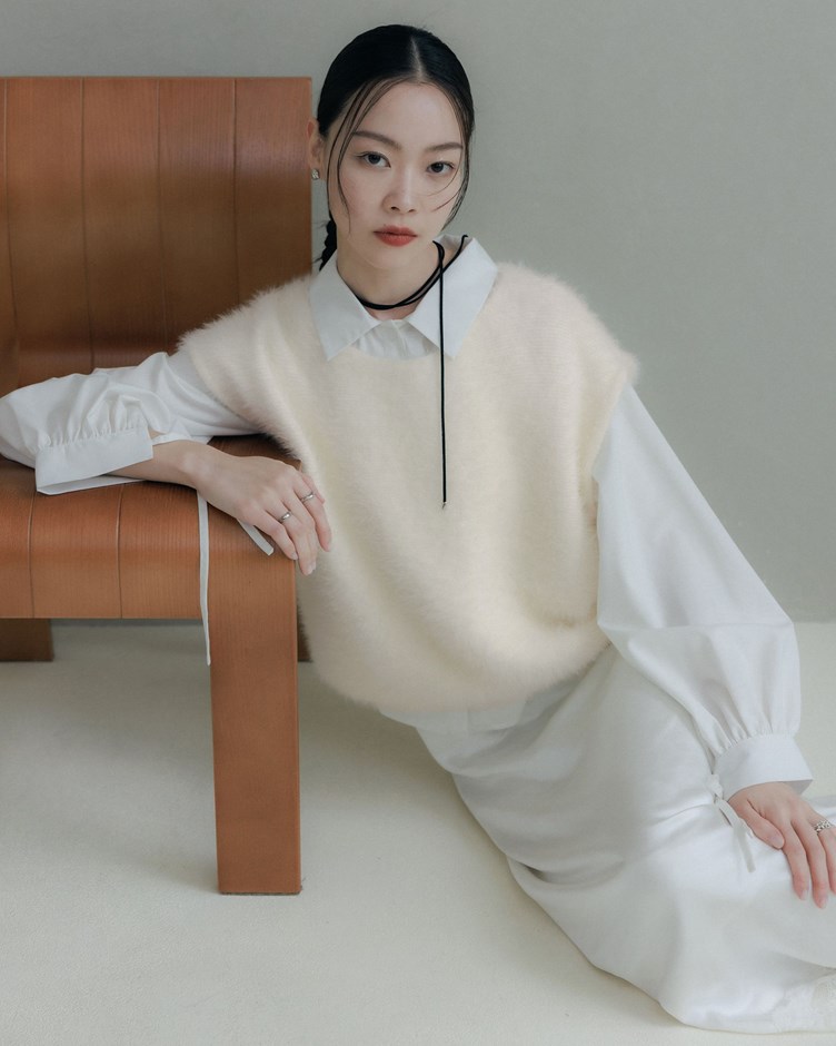 羽毛紗蓋袖針織背心