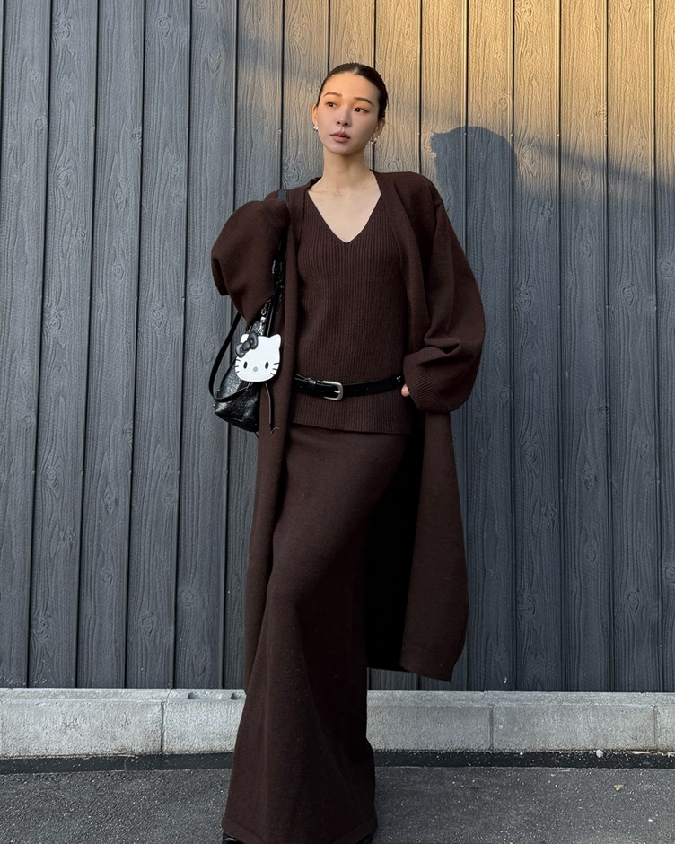 綿羊毛針織長版開襟外套