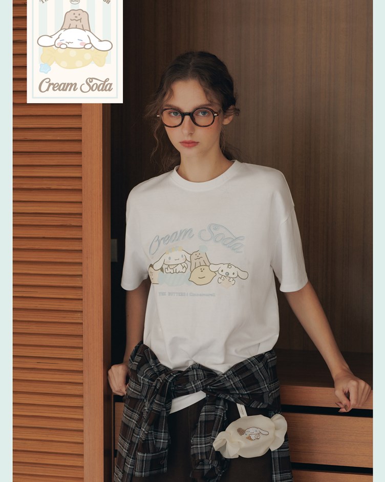 【奶油家族x大耳狗】刺繡蘇打標語印花T