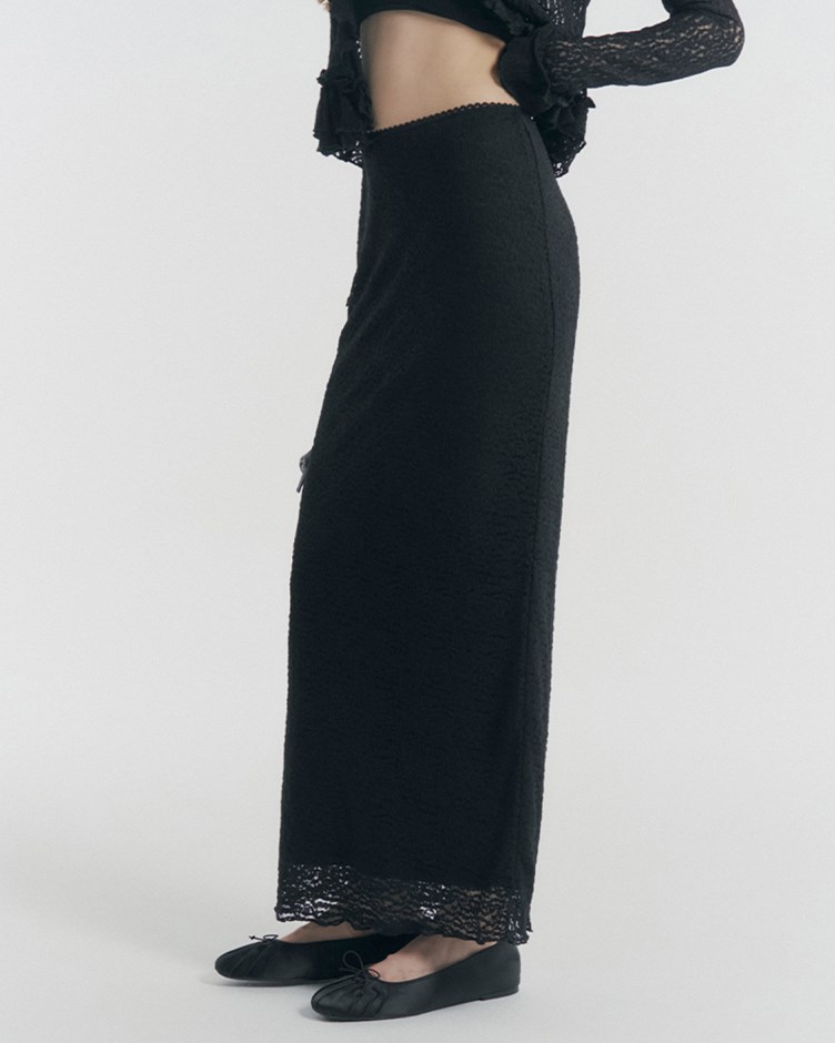 蕾絲針織直筒長裙