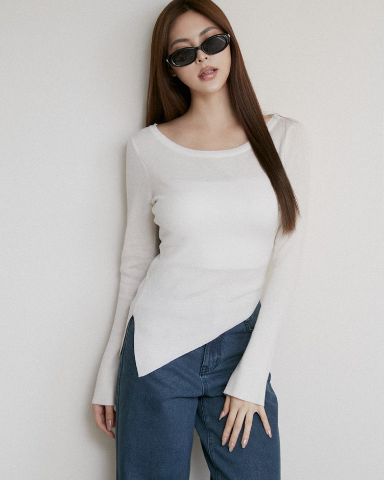 斜擺羊毛針織上衣