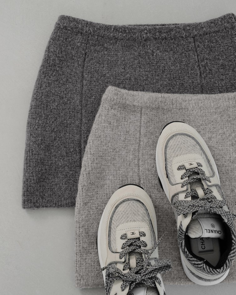 厚絨壓線針織短裙