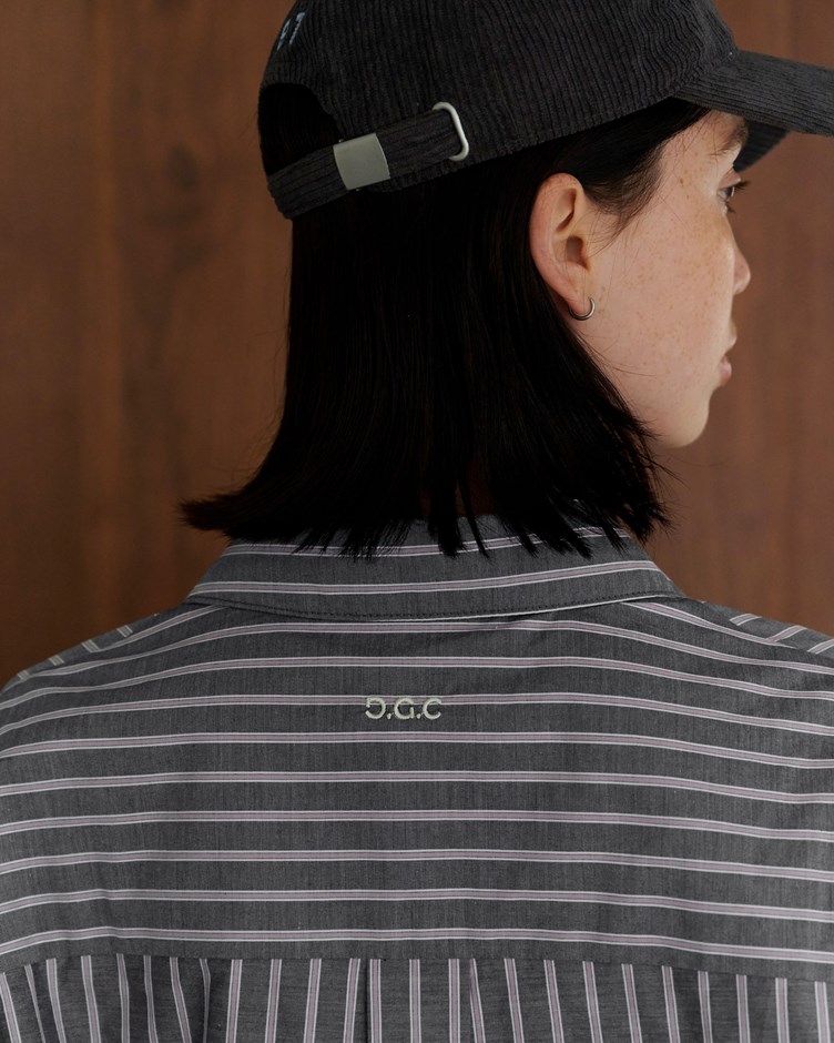 GGC刺繡條紋寬鬆襯衫(unisex)(金針菇&黃大謙聯名款)