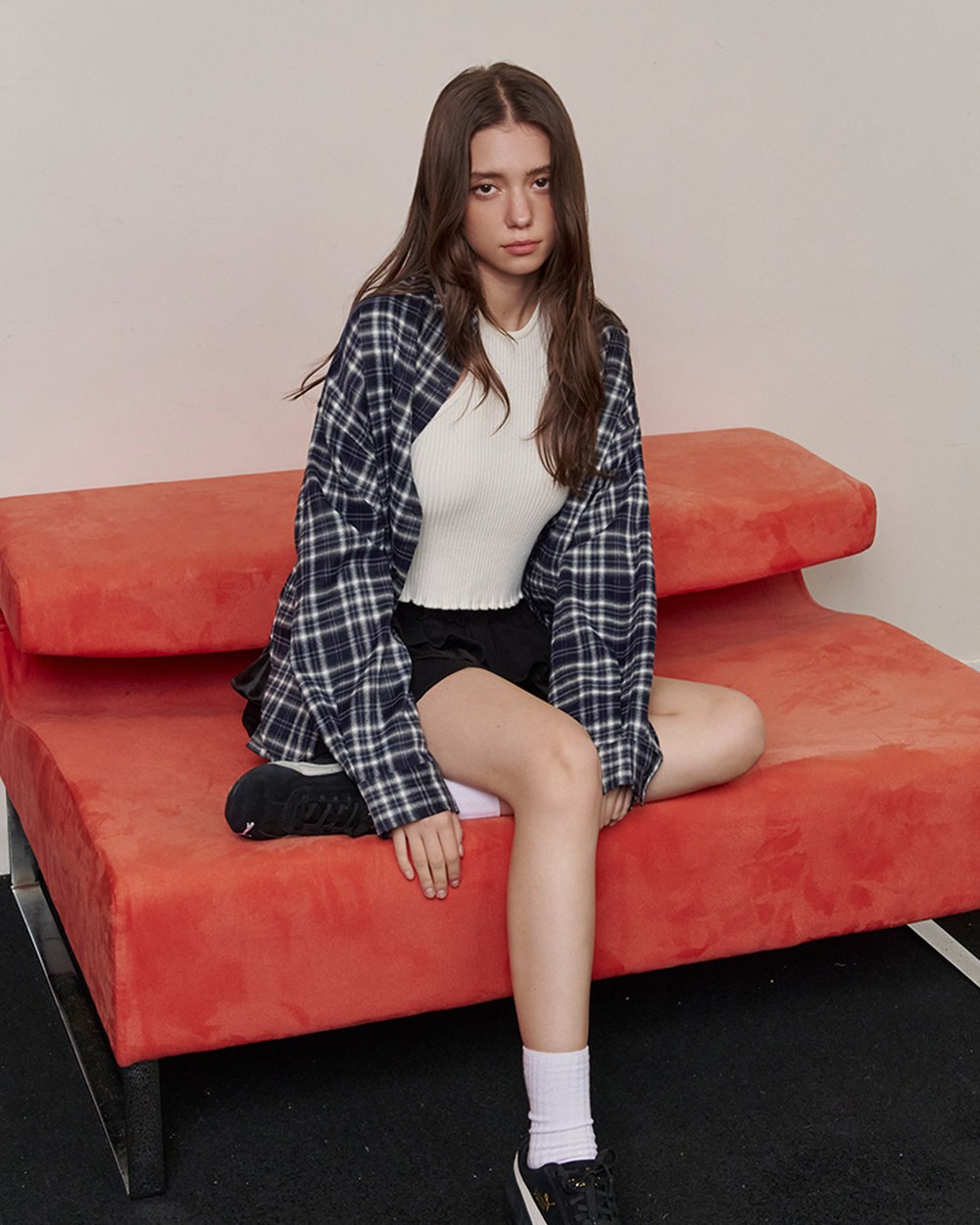 磨毛寬鬆格紋襯衫