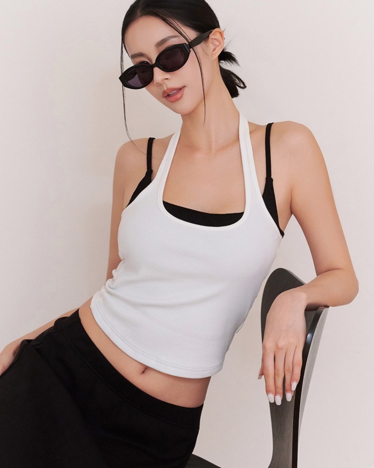 -3kg激瘦涼感假兩件繞脖BRA TOP背心