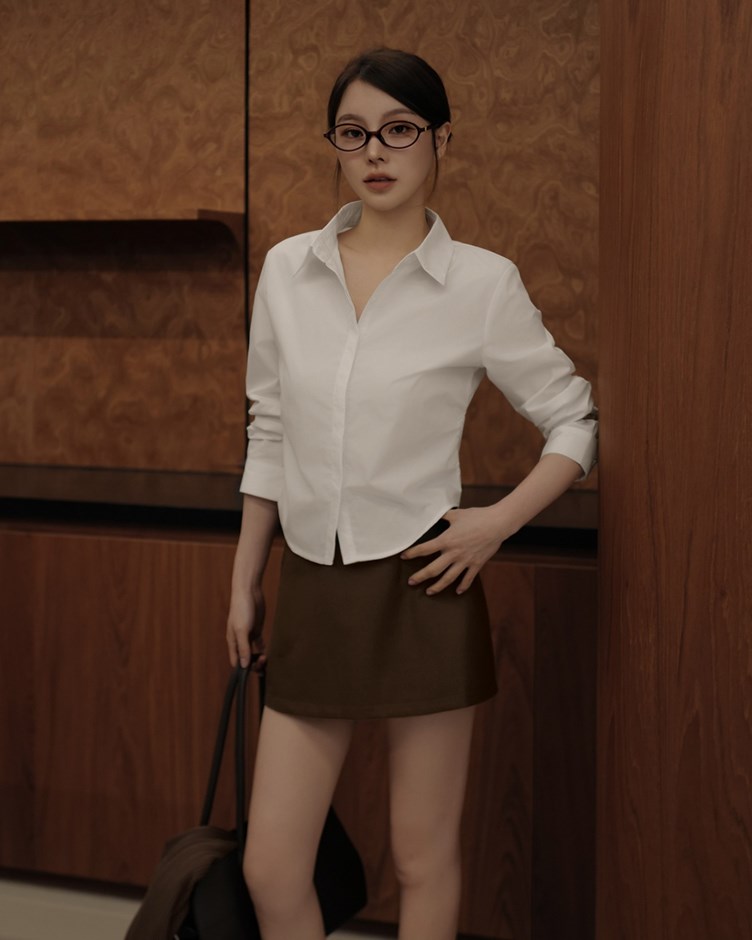 側抓皺收腰合身襯衫