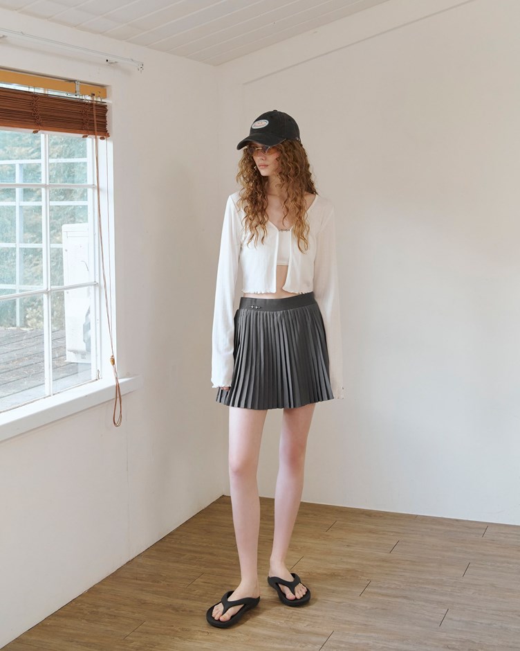 休閒感鬆緊腰結百褶短裙