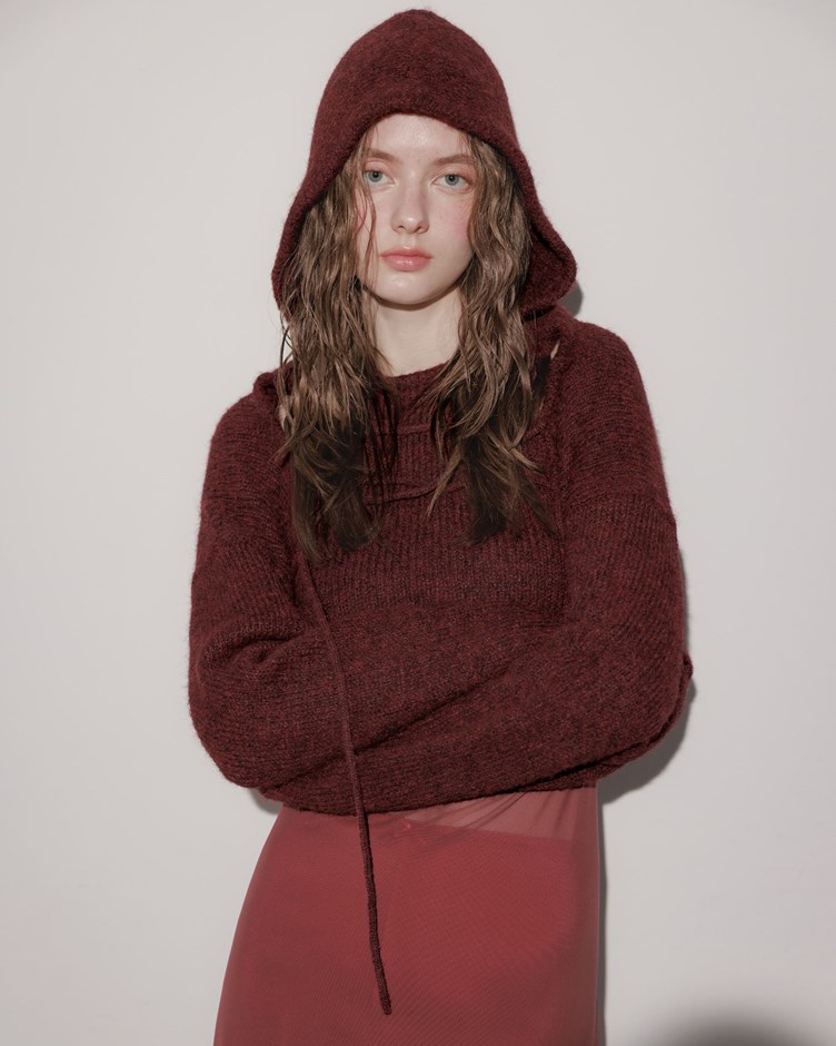 磨毛感抽繩連帽針織外套(外套+背心)