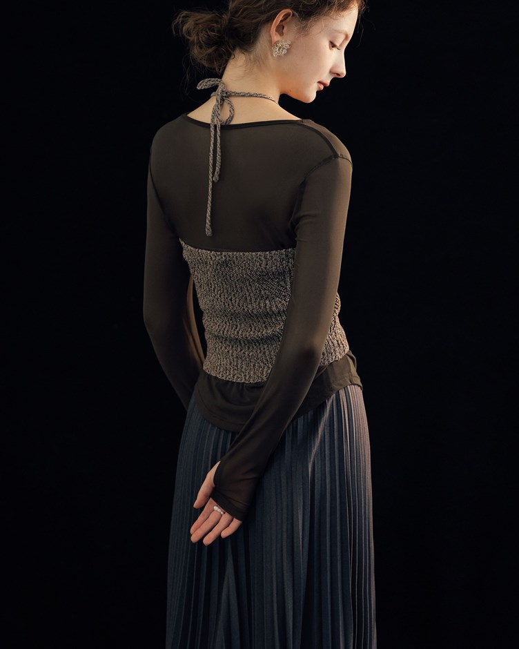 混色綁帶平口針織背心