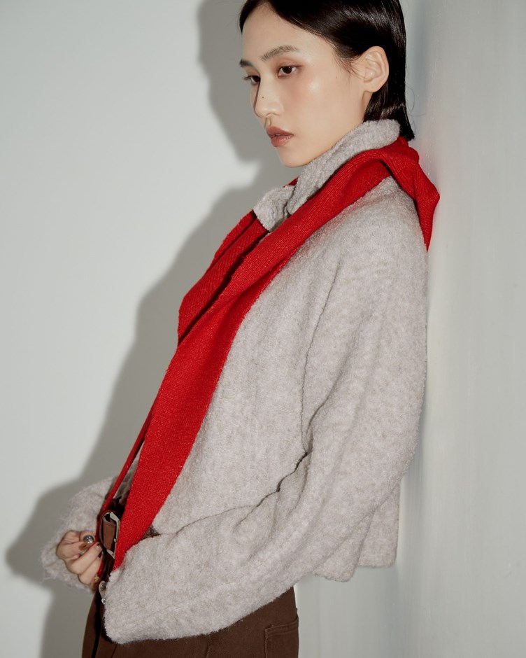 圈圈紗高領排釦針織毛衣