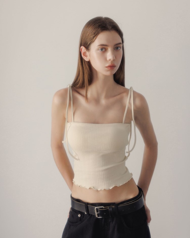 平口坑紋綁帶捲邊BRA TOP