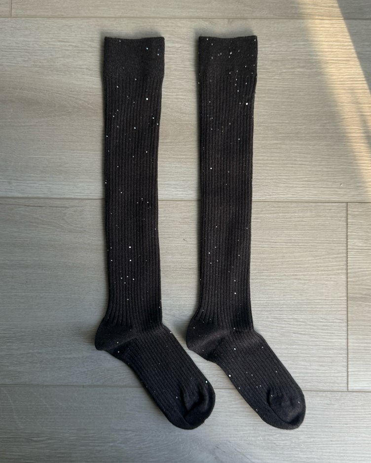 細閃亮片坑條長襪