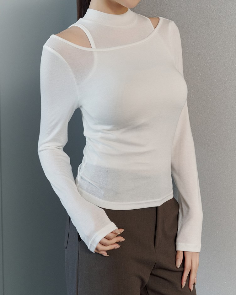 小高領露肩兩件式上衣