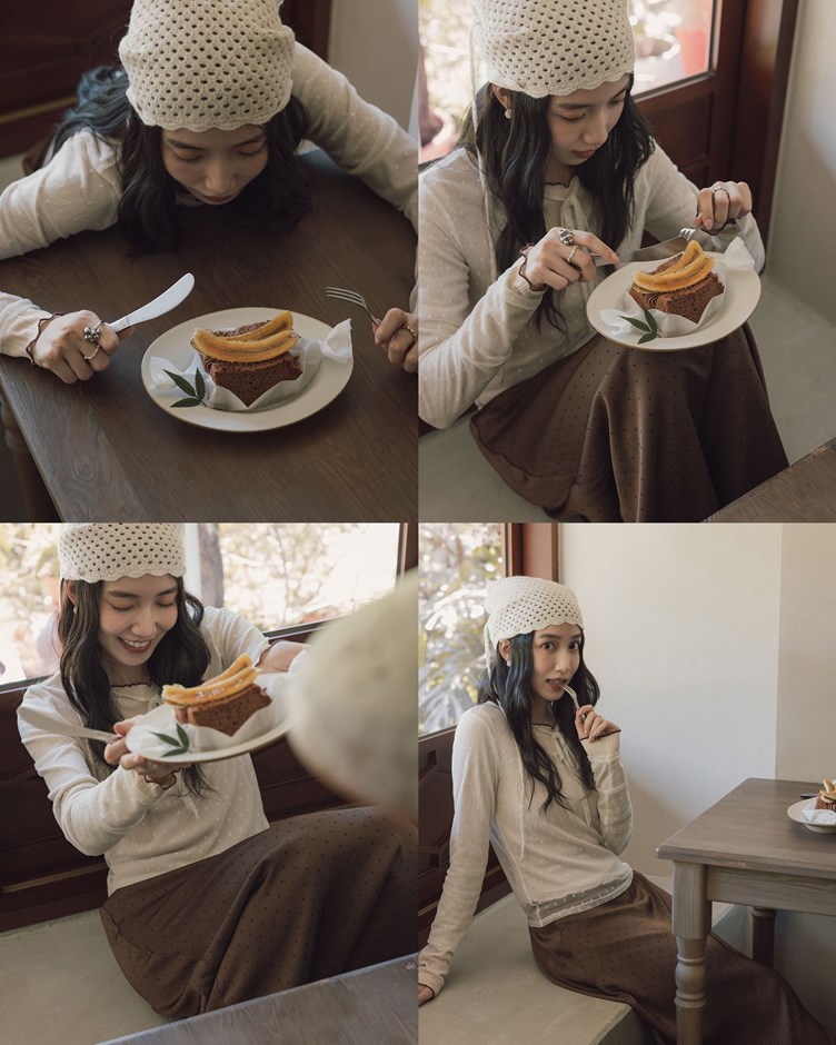 前綁帶點點網紗上衣