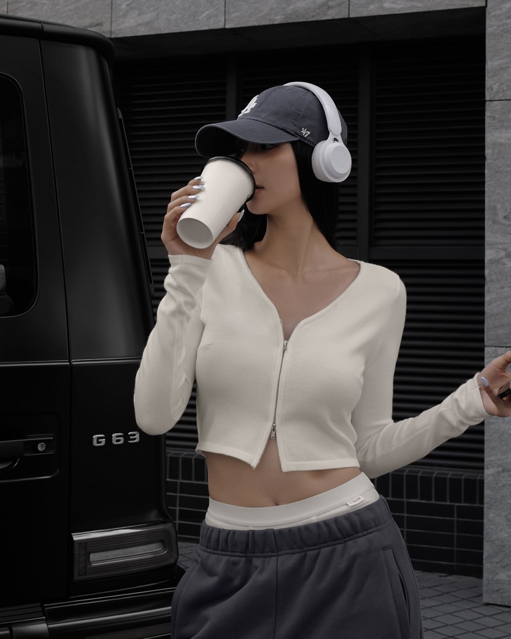 雙拉鍊V領針織開衫