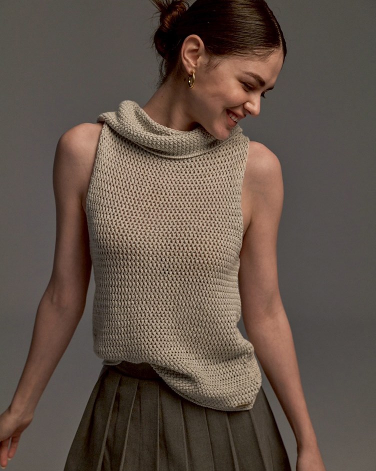 High Neck Sleeveless Knit Top