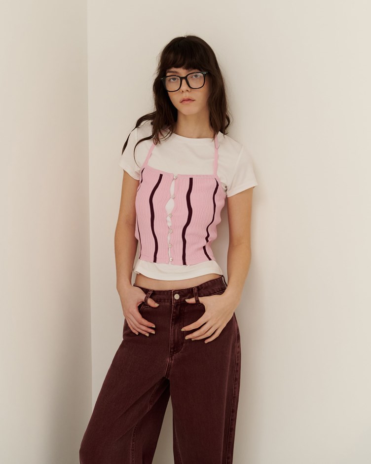 立體波紋排釦針織背心