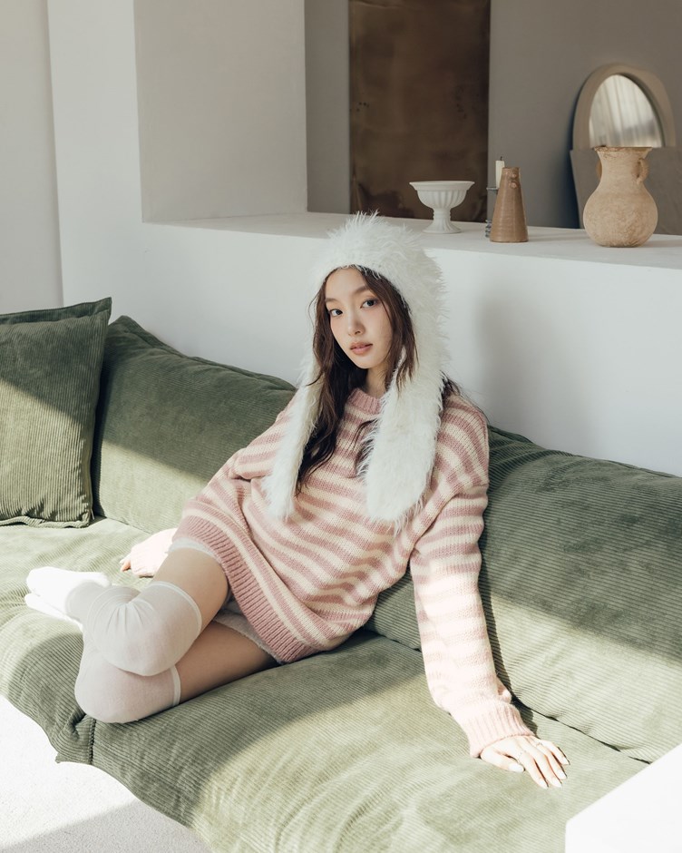 糖果條紋馬海毛針織上衣