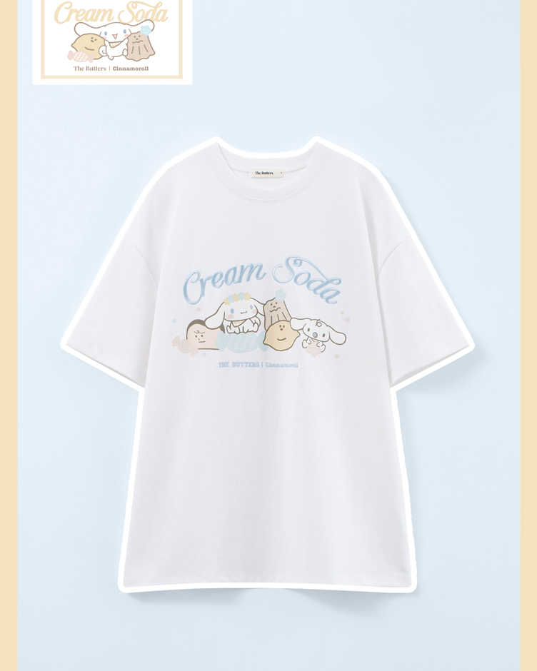 【奶油家族x大耳狗】刺繡蘇打標語印花T