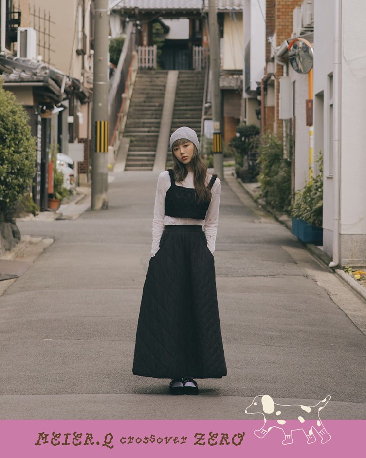 zero-澎澎後鬆緊菱格紋長裙