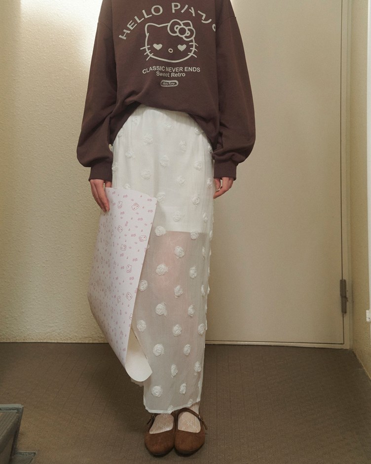 透肌感立體玫瑰外搭長裙(裙子+襯裙)