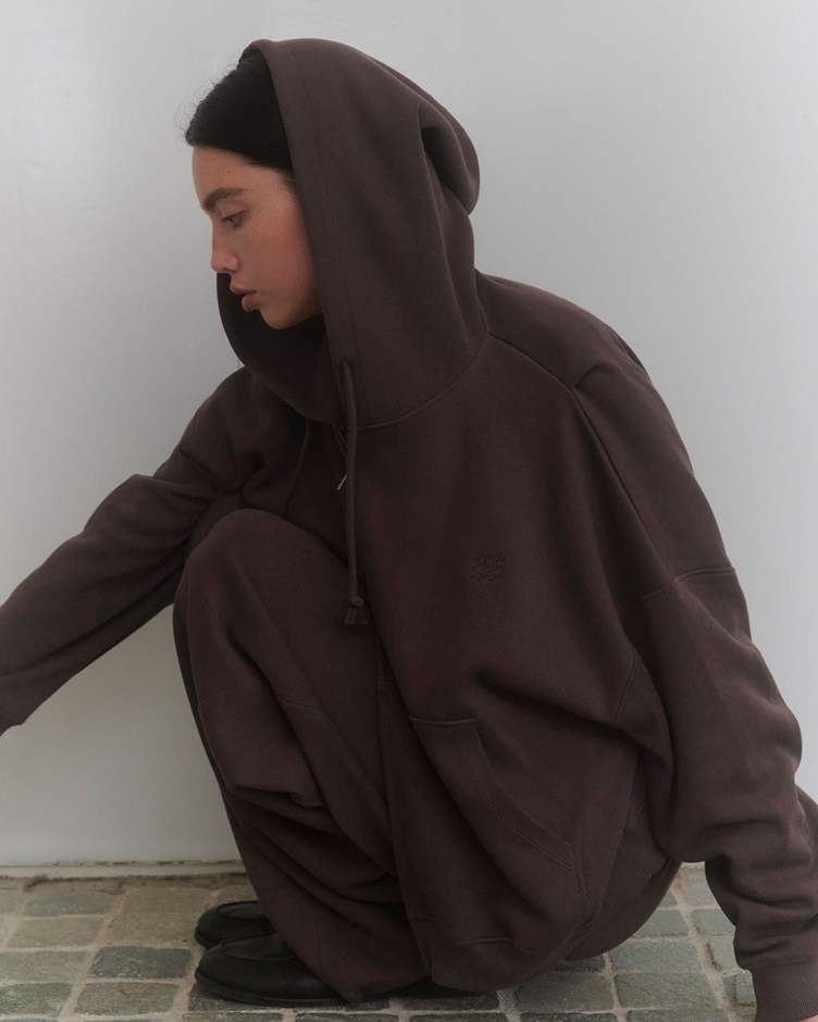 品牌LOGO厚磅羅紋雙拉鍊打褶連帽外套(unisex)