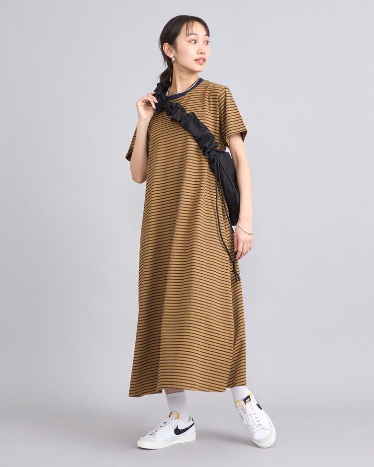 USA美國棉復古條紋傘狀短袖洋裝