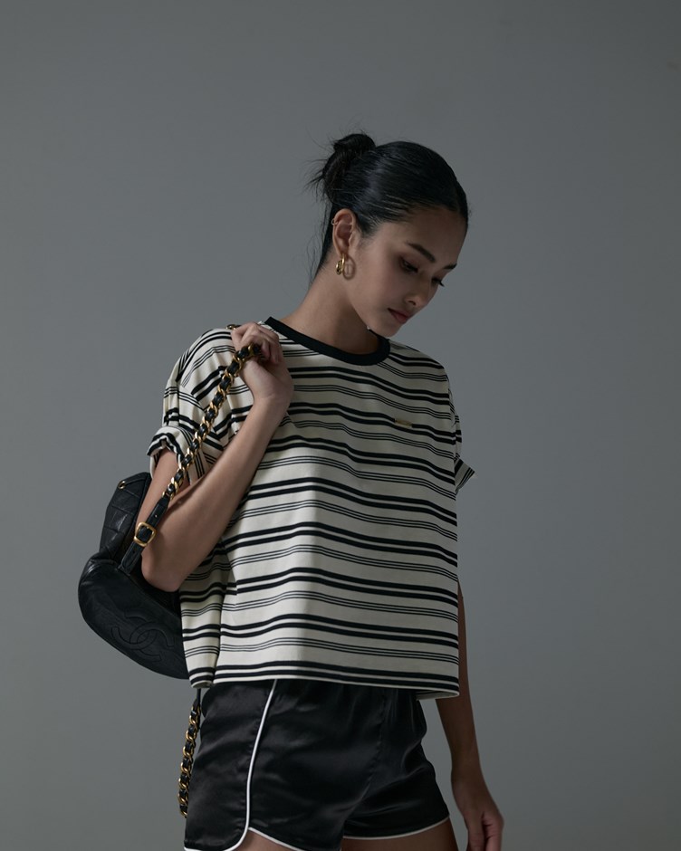 Vintage Striped Oversized Crop Tee