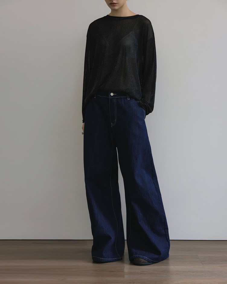 舒適棉感彎刀丹寧褲